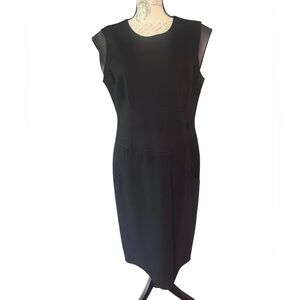 Vintage LAFAYETTE 148 New York  virgin wool black dress with leather accents 8